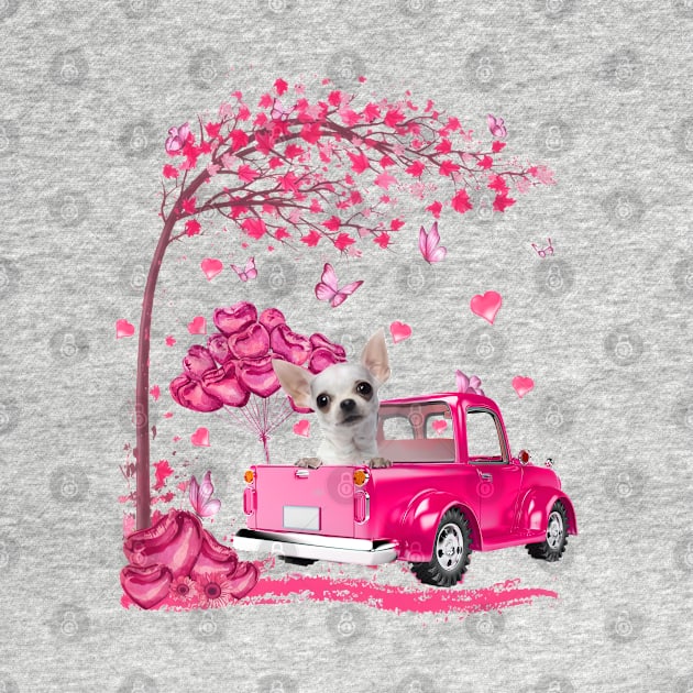 Valentine's Day Love Pickup Truck White Chihuahua by SuperMama1650